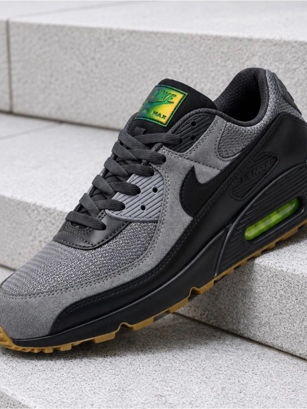 Nike Air Max Gray & Black Sneaker with Neon Green Accent
